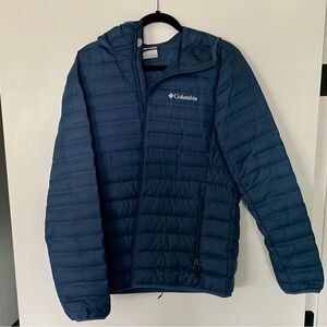 Mens Blue Hooded Columbia Puffer Jacket Medium